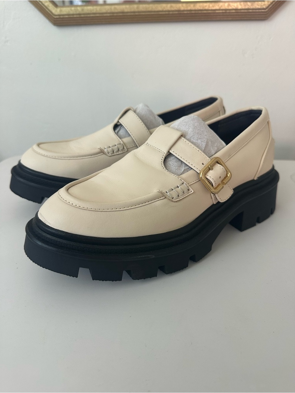 NIB Circus by Sam Edelman Payson Cream Leather Lug Sole Loafer